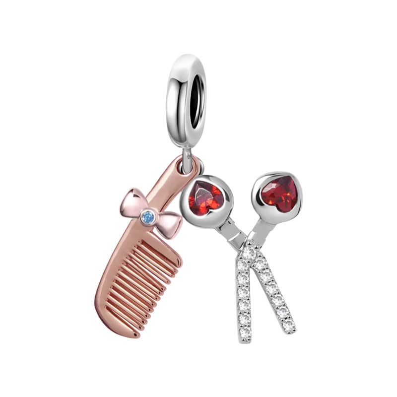 Rose Gold And Silver Comb And Scissors Dangle Charm 31$